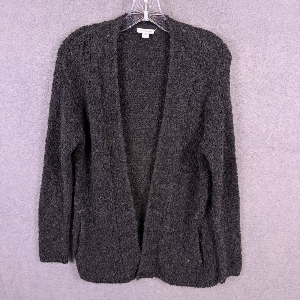 Pure Jill Cardigan Women XS Gray Wool Blend Open Front Boucle Knit Sweater